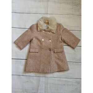 Vintage Charabia Pink Cream Brown Tweed Wool Coat 12 Months